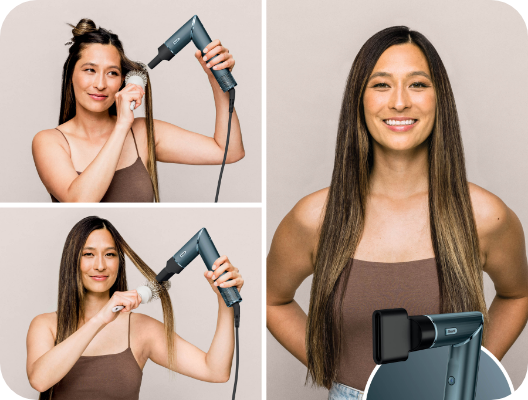 Styling concentrator before and after hairstyle result